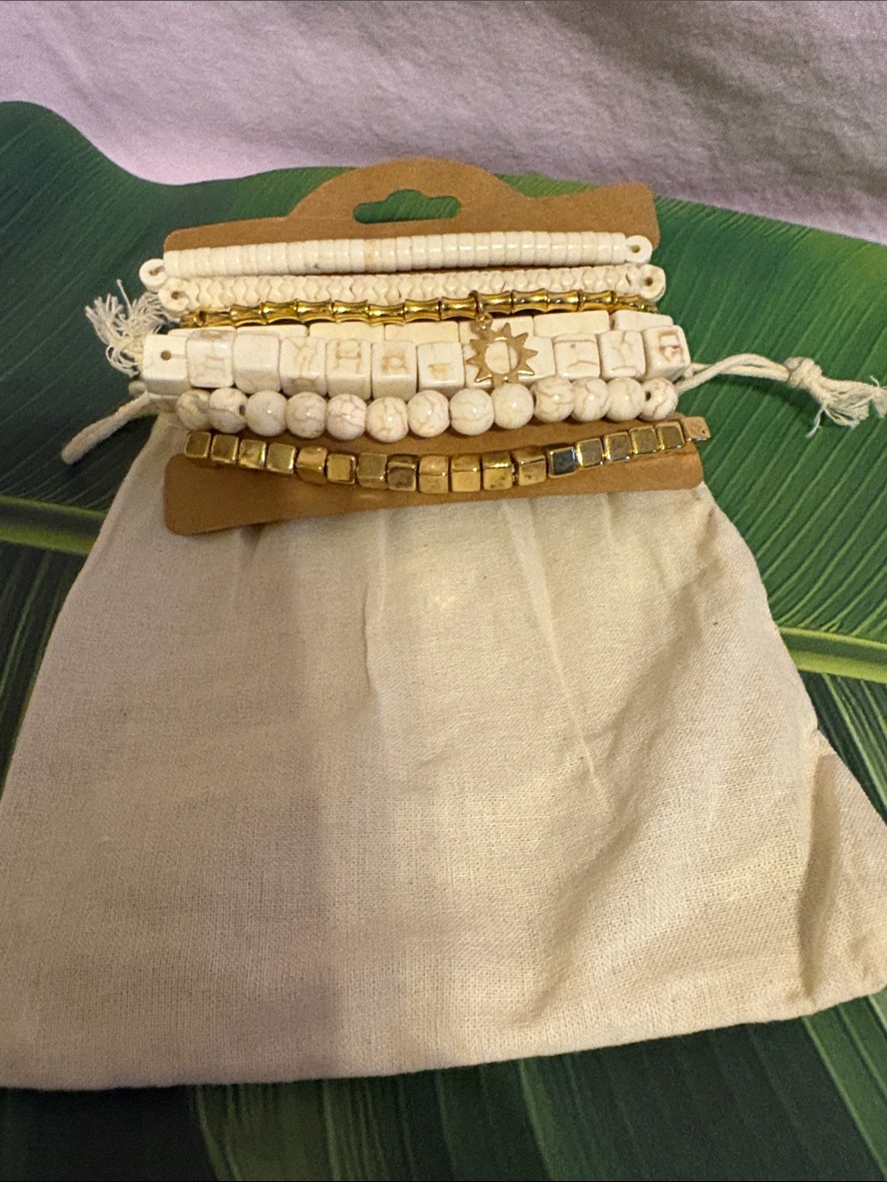 Stackable White and Gold Beaded Bracelet Set
